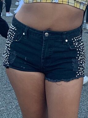 Black denim shorts